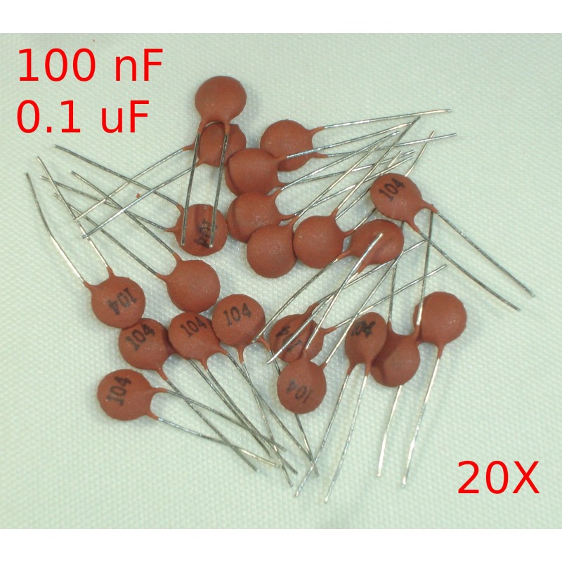20X Condensador ceramico disco 104 100nF 0.1uF 50v